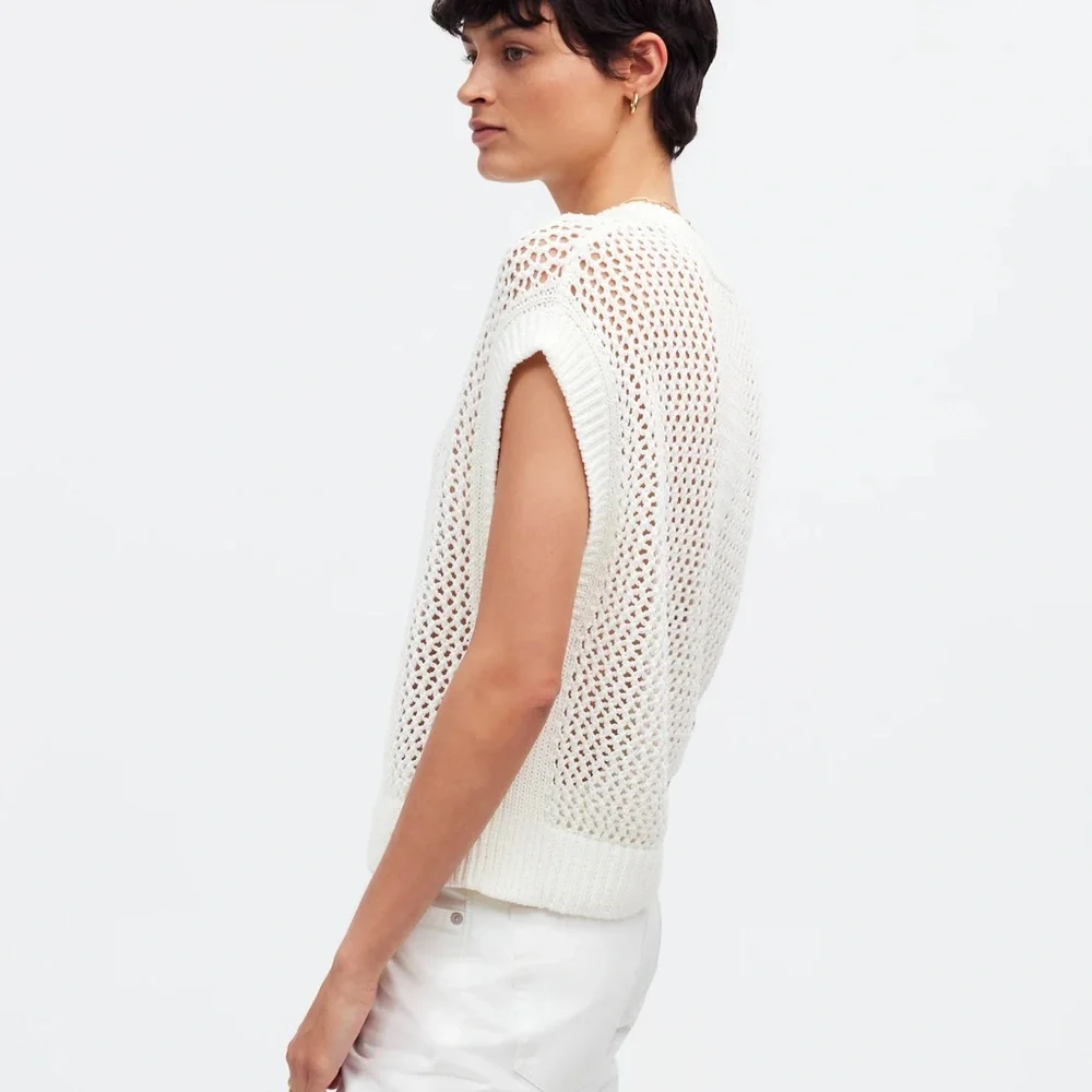 Madewell Bright Ivory Open-Knit Short-Sleeve Sweater Vest - Picture 2 of 6